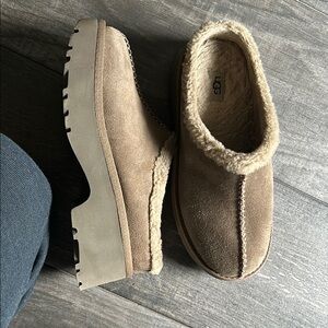 UGG Tan Suede Shearling Clogs